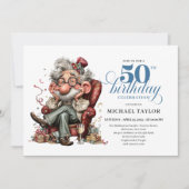 Whimsical Funny Man 50 Party Milestone Invitation (Devant)