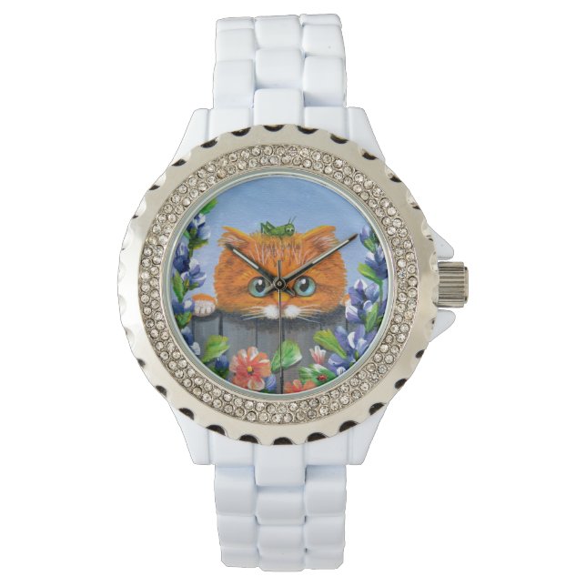 Whimsical Funny Sinaasappel Tabby Cat Creationarts Horloge (Voorkant)