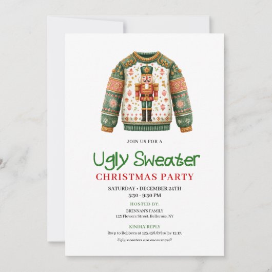 Whimsical Funny Ugly Sweater Xmas Invitation Kaart (Voorkant)
