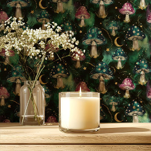 Whimsical Galaxy Paddenstoelen op Zwart Behang