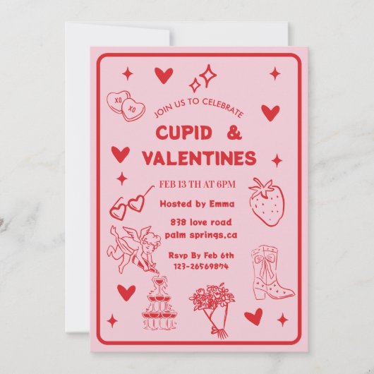 Whimsical Galentines Cupid & Galentine's Party Kaart (Voorkant)