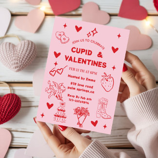 Whimsical Galentines Cupid & Galentine's Party Kaart