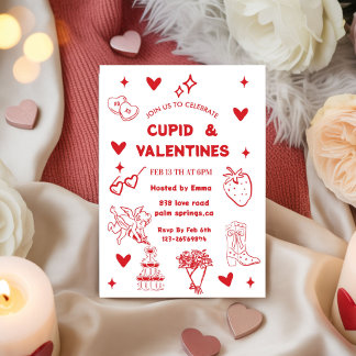 Whimsical Galentines Cupid & Galentine's Party Kaart