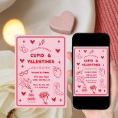 Whimsical Galentines Cupid & Galentine's Party Kaart