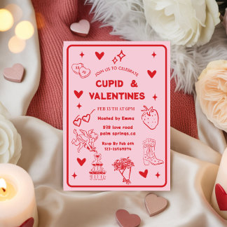 Whimsical Galentines Cupid & Galentine's Party Kaart