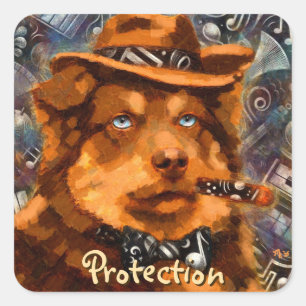 Whimsical Gangster Hond Retro Noir Blauwe Ogen Kun Vierkante Sticker