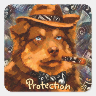 Whimsical Gangster Hond Retro Noir Blauwe Ogen Kun Vierkante Sticker
