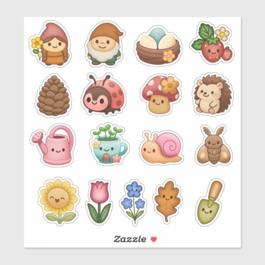 Whimsical Garden Friends Custom-Cut Vinyl Sticker (Feuille)
