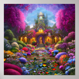 Whimsical Garden gevuld met bloemen Poster