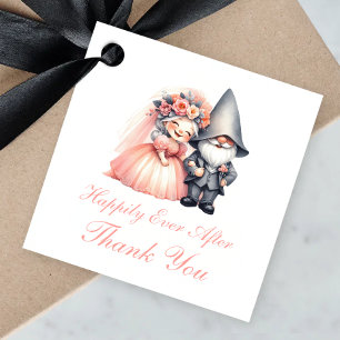 Whimsical Garden Gnome Oranje bruiloft Bedankt Bedankjes Labels