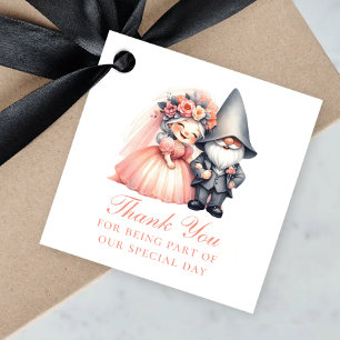 Whimsical Garden Gnome Oranje bruiloft Bedankt Bedankjes Labels