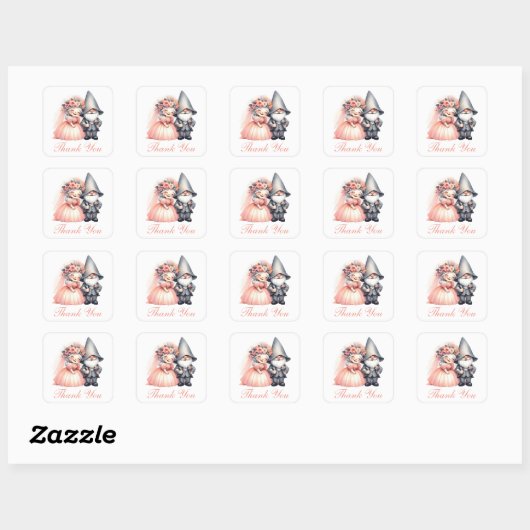 Whimsical Garden Gnome Rustieke bruiloft Bedankt Vierkante Sticker (Vel)