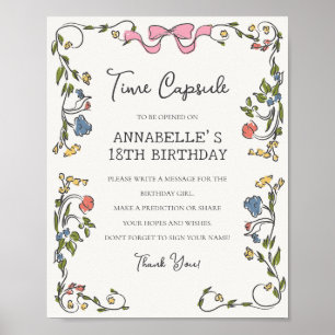 Whimsical Garden Party Flora Verjaardag Time Capsu Poster