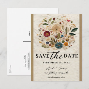 Whimsical Garden Pressed Flowers Save the Date Aankondigingskaart