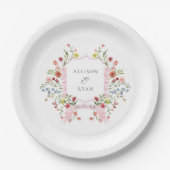 Whimsical Garden Wedding Crest Monogram Papieren Bordje (Voorkant)