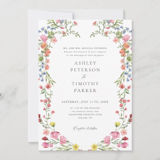 Whimsical Garden Wildflower Classic Bruiloft Kaart (Voorkant)