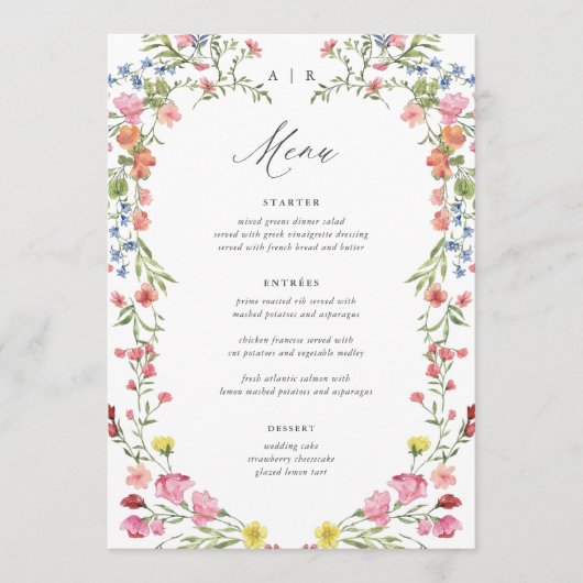 Whimsical Garden Wildflower Trouwtafel Menu (Voorkant)