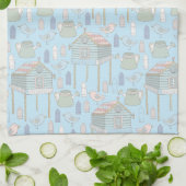 Whimsical Gardener Pattern op Blue Theedoek (Gevouwen)