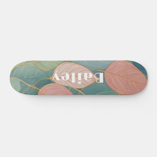 Whimsical gebladerte: pastelbladeren skateboard (Horizontaal)