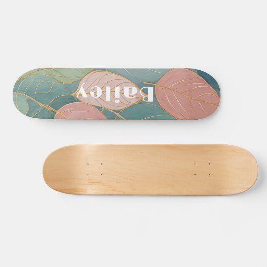 Whimsical gebladerte: pastelbladeren skateboard (Horizontaal)