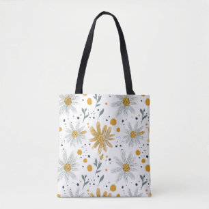 Whimsical Geel en Wit Bloempatroon Draagtas