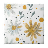 Whimsical Geel en Wit Bloempatroon Tegeltje (Voorkant)