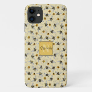Whimsical Geel Honingbij Tekening Patroon Aangepas iPhone 11 Hoesje