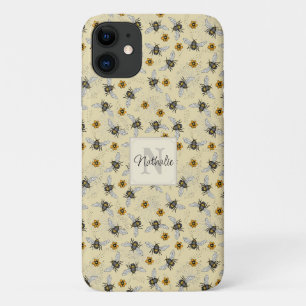 Whimsical Geel Honingbij Tekening Patroon Aangepas iPhone 11 Hoesje