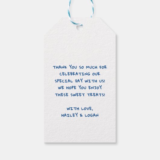 Whimsical geïllustreerde boog moderne leuke bruilo cadeaulabel (Achterkant)