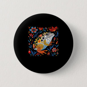 Whimsical geïllustreerde kikker met levendige bloe ronde button 5,7 cm