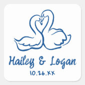 Whimsical Geïllustreerde Zwaan Moderne Leuke Huwel Vierkante Sticker (Voorkant)