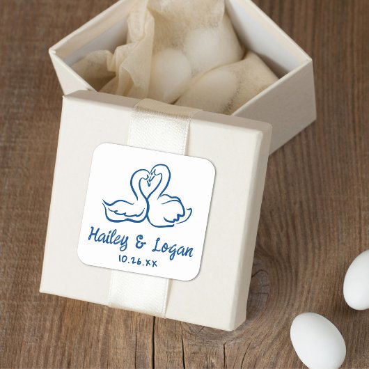 Whimsical Geïllustreerde Zwaan Moderne Leuke Huwel Vierkante Sticker