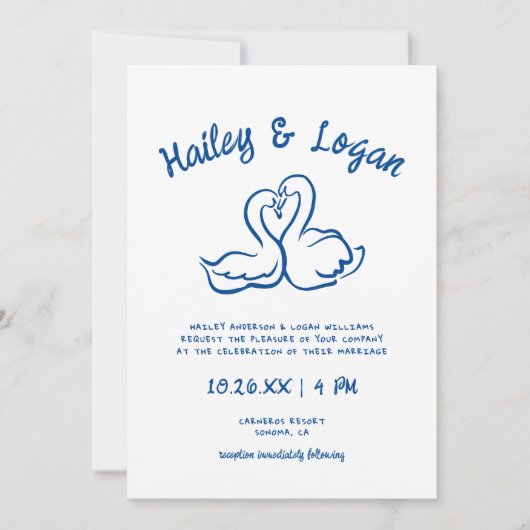 Whimsical Geïllustreerde Zwanen Hand-getrokken Fun Kaart (Voorkant)