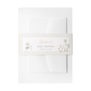 Whimsical Gekke Goose Beige Gingham Baby shower Uitnodigingen Wikkel
