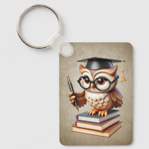 Whimsical geleerde schattige uil Sleutelhanger