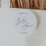 Whimsical Gender Neutral Baby Shower<br><div class="desc">Introducing our whimsical gender-neutral baby shower button—perfect for any season, whether it's fall, winter, spring, or summer! This button has a boho-chic vibe with modern, elegant calligraphy and a minimalist black-and-white design. It's pretty and unique, with a touch of vintage shabby chic, making it perfect for both boys and girls....</div>