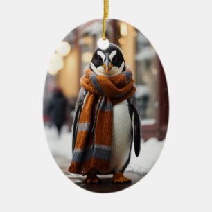 Whimsical Gezellige Pinguïn Sneeuwwitje Winter Keramisch Ornament