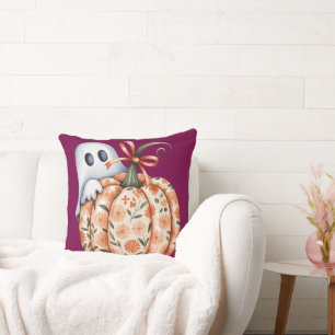 Whimsical Ghost and Floral Pumpkin Peek Halloween Kussen