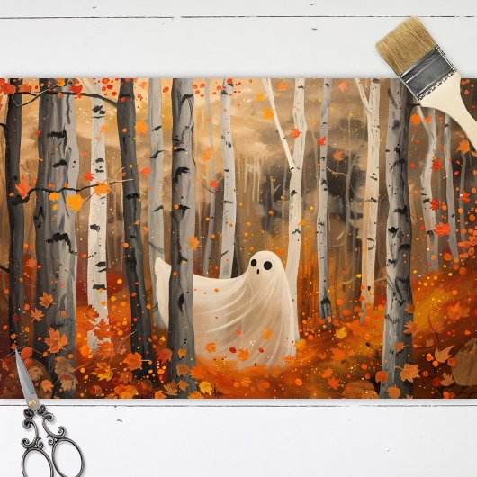 Whimsical Ghost Autumn Bossen Herfst Decoupage Tissuepapier
