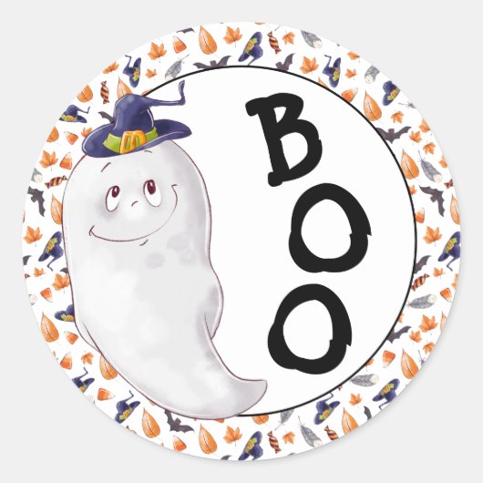 Whimsical Ghost Boo Halloween Ronde Sticker (Voorkant)