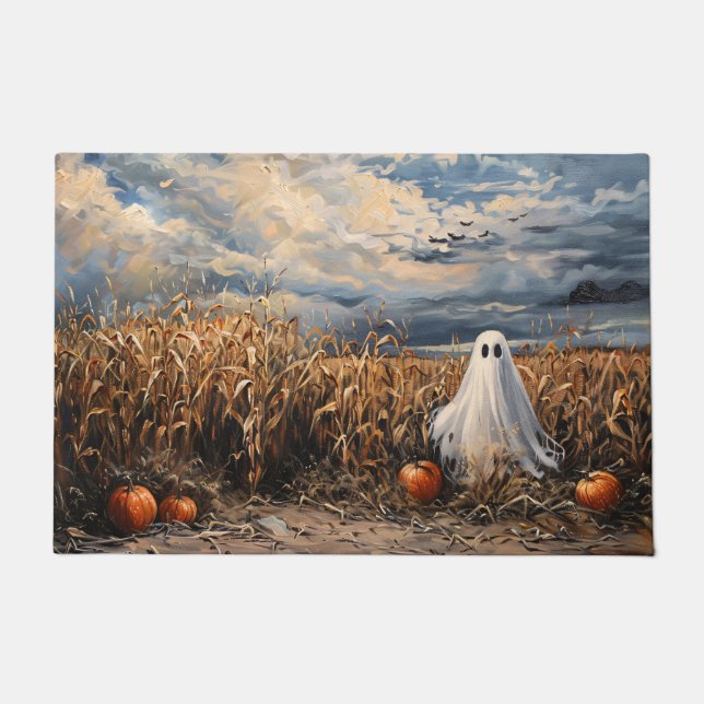 Whimsical Ghost Corn Field Pumpkins Deurmat (Voorkant)