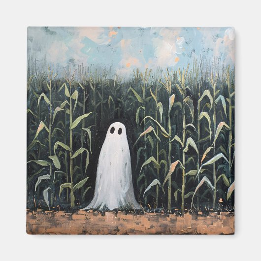 Whimsical Ghost Corn Veld Schilderij Vierkant Magneet (Voorkant)
