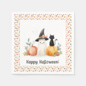 Whimsical Ghost en Black Cat voor Halloween Servet (Voorkant)