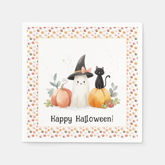 Whimsical Ghost en Black Cat voor Halloween Servet (Voorkant)