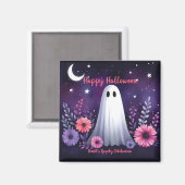 Whimsical Ghost en Floral Spooky Roze Paarse Magneet (Voorkant / Achterkant)