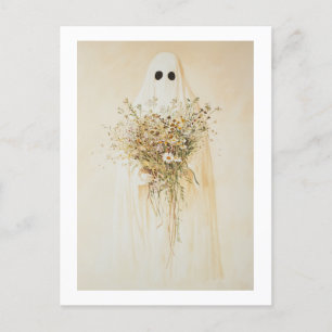 Whimsical Ghost met wilde bloemen Briefkaart