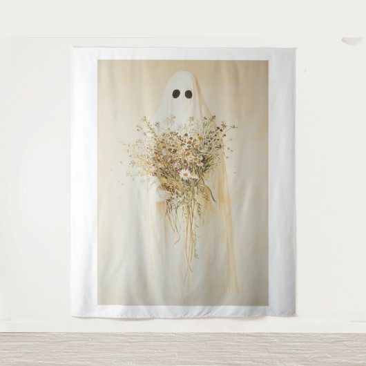 Whimsical Ghost met wilde bloemen Wandkleed (Voorkant)