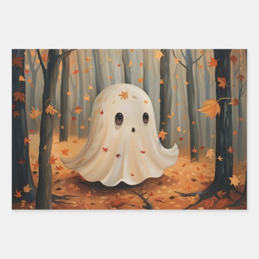 Whimsical Ghost Schattigee Herfst Decoupage Inpakpapier Vel (Voorkant 2)