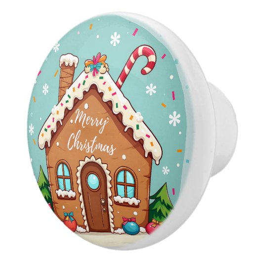 Whimsical Gingerbread House Kerstscene Keramische Knop (Rechts)