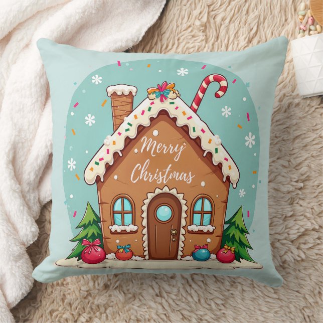 Whimsical Gingerbread House Kerstscene Kussen (Deken)